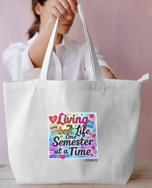 Unisex Eco-friendly Canvas Tote Bag with Zipper | Living My Best Life, One Semester at a Time