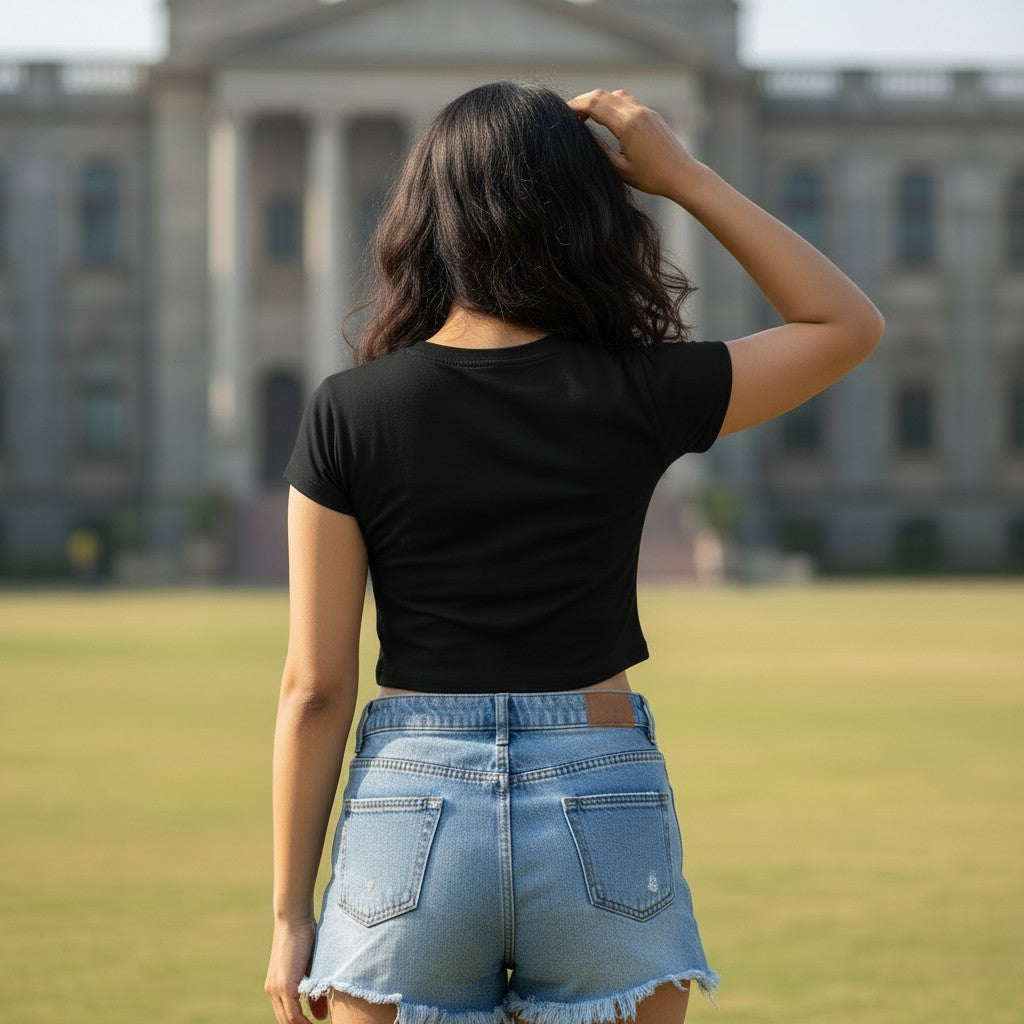 Hindi Slogan Printed Crop Top for Women | Log Kya Kahenge IDK IDC | Desi Gen Z Cotton Top | College Casual Wear India