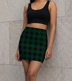Women's Printed Mini Skirt | Black Houndstooth Lattice on Emerald Green | Poly Spandex Fabric | Mid Rise | Bodycon