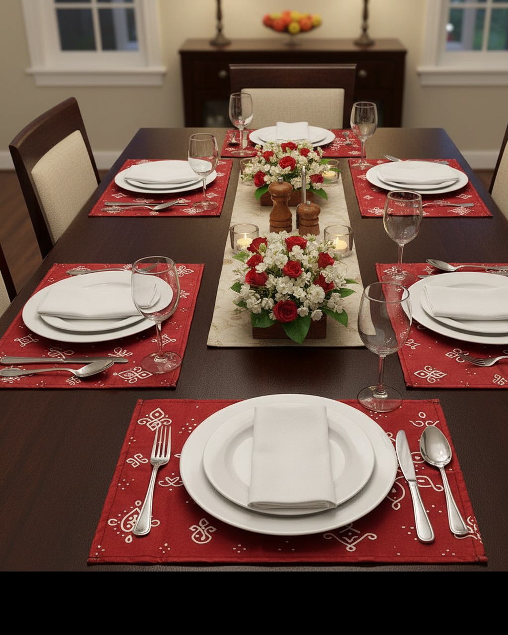 Polyster Fabric Set of 6 Table Placemats - Kollam Dot Rangoli