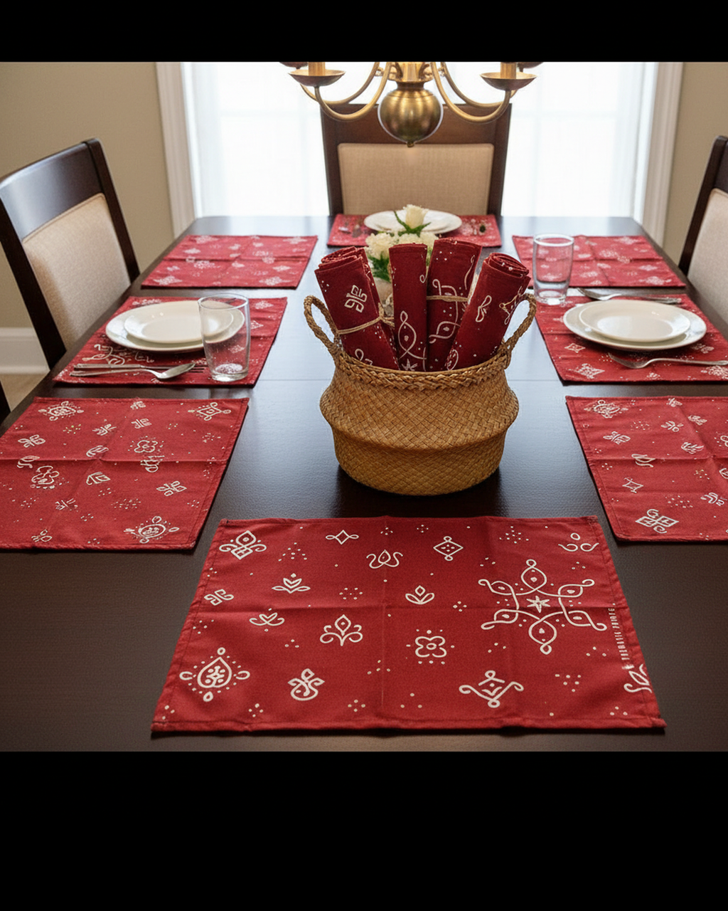 Polyster Fabric Set of 6 Table Placemats - Kollam Dot Rangoli