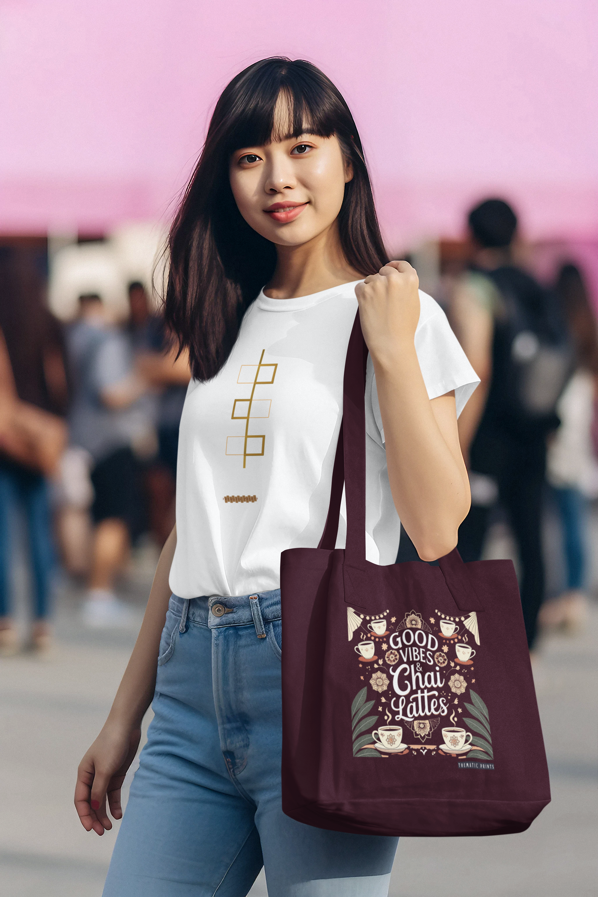 Canvas Eco-friendly Zipper Tote Bag for Collect Girls - Campus Casual Collection - Good Vibes and Chai Lattes