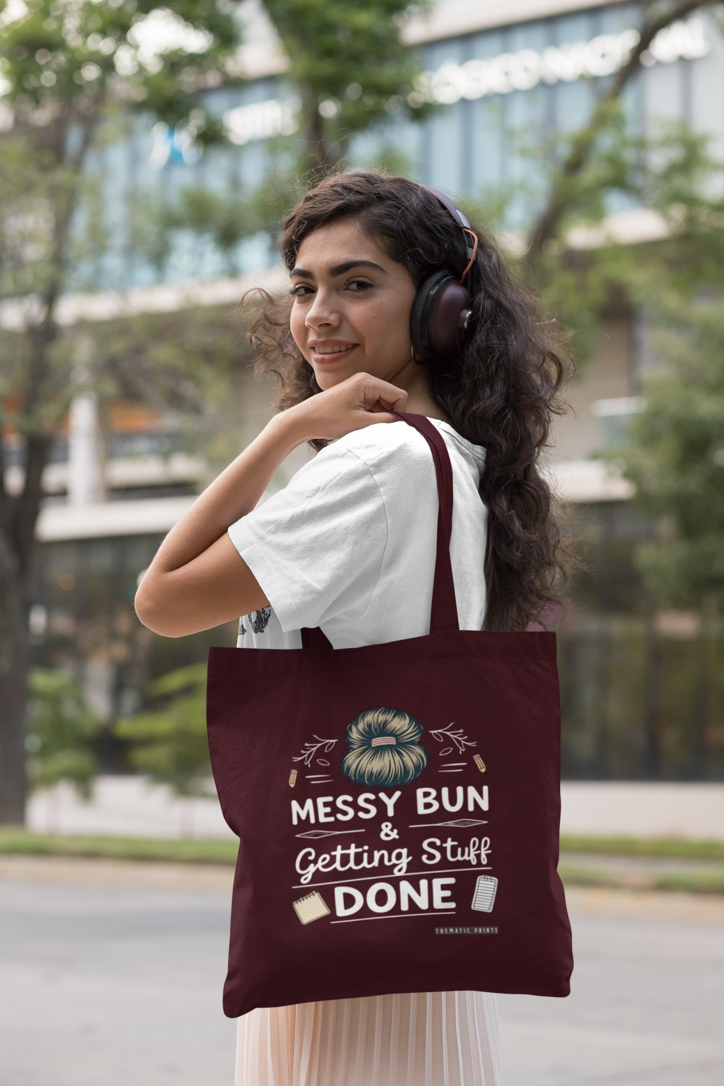Canvas Eco-friendly Zipper Tote Bag for Collect Girls - Campus Casual Collection - Messy Bun and Getting Stuff Done