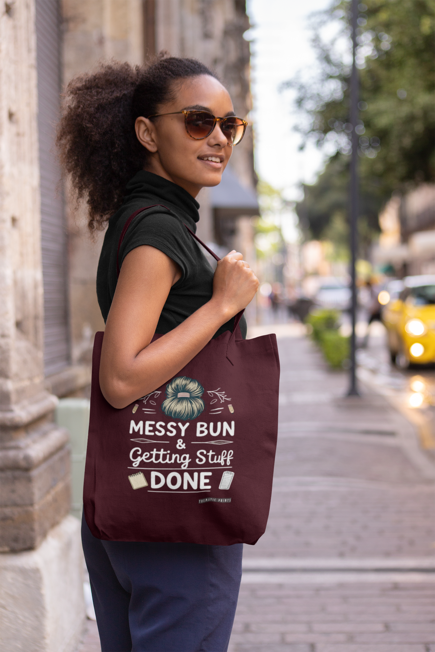 Canvas Eco-friendly Zipper Tote Bag for Collect Girls - Campus Casual Collection - Messy Bun and Getting Stuff Done