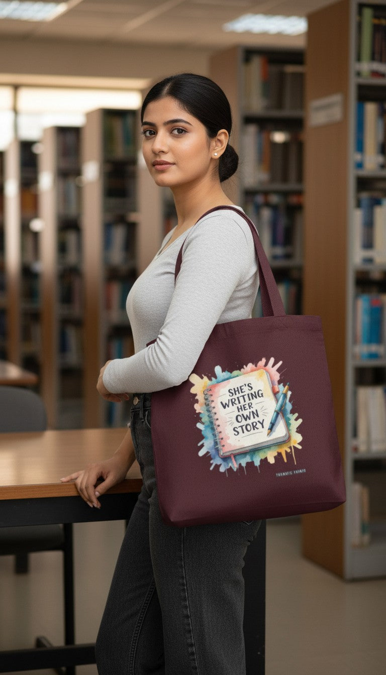 Canvas Tote Bag with Zipper | Women's Day Gifting | She is Writing Her Own Story