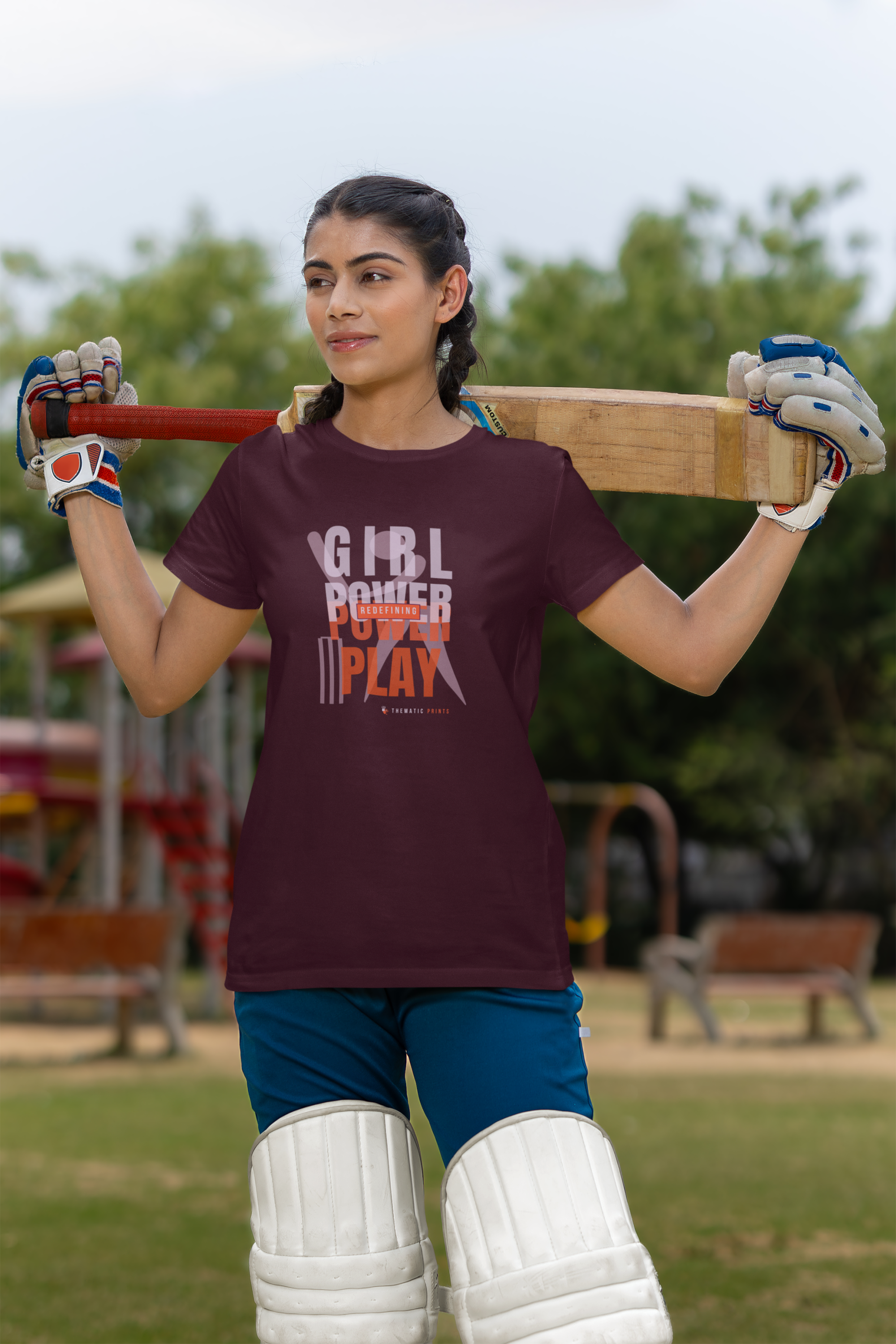 Girl Power Play Women's Cricket Typography T-Shirt