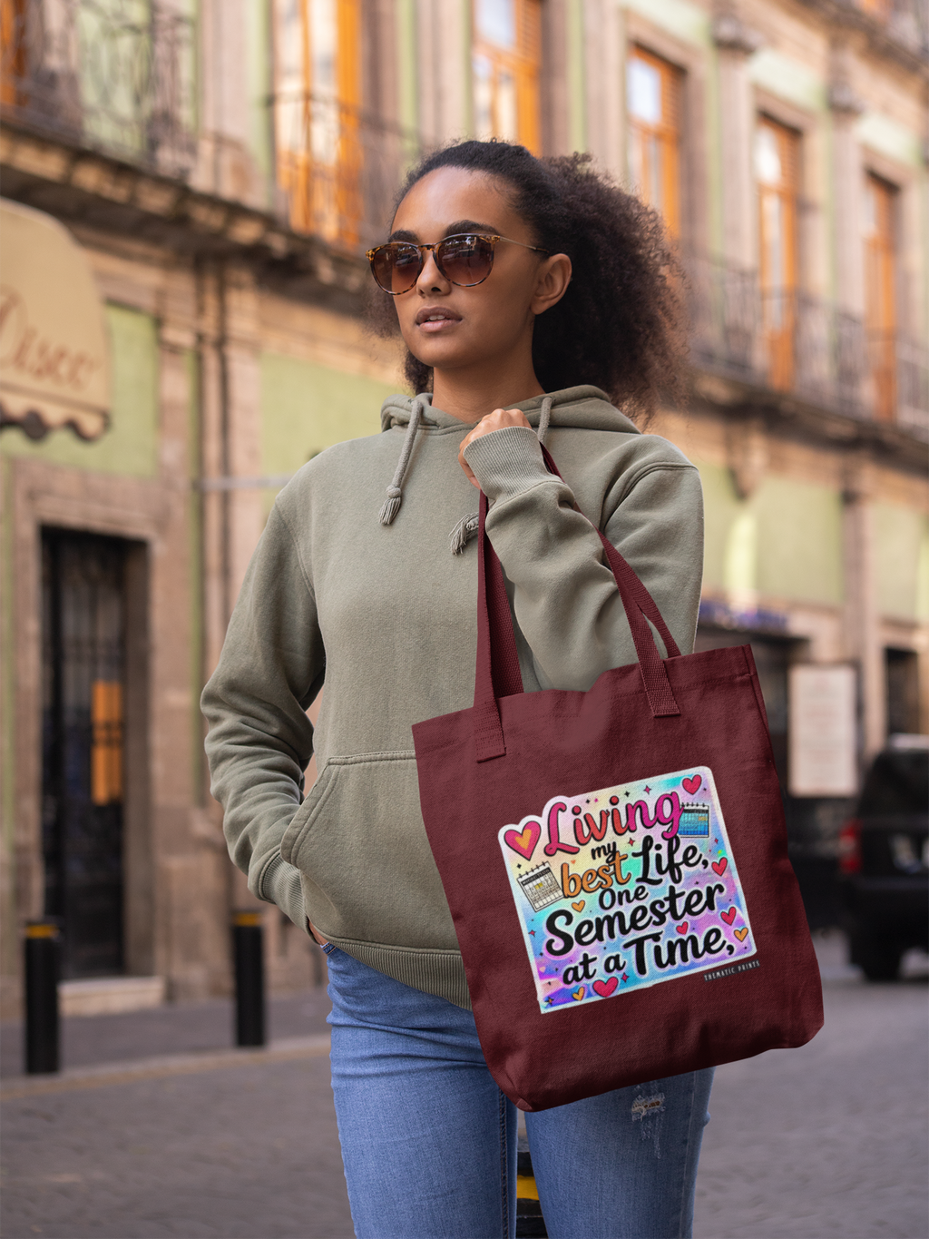 Unisex Eco-friendly Canvas Tote Bag with Zipper | Living My Best Life, One Semester at a Time