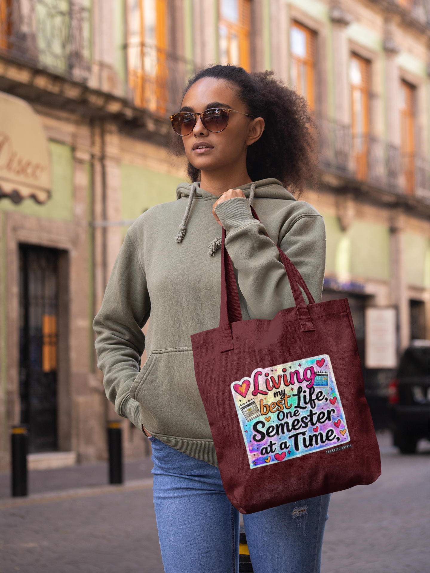 Unisex Eco-friendly Canvas Tote Bag with Zipper | Living My Best Life, One Semester at a Time