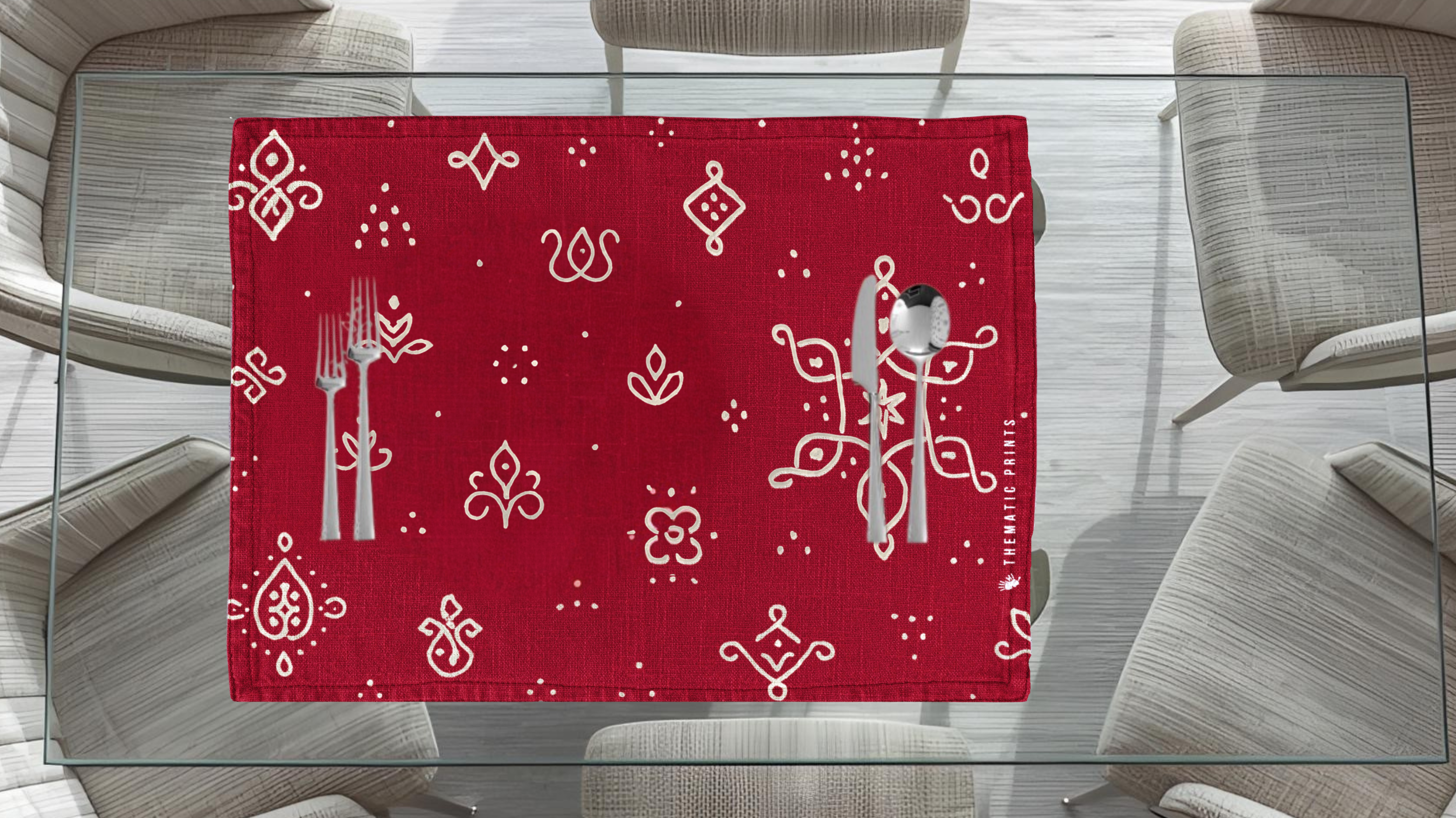 Polyster Fabric Set of 6 Table Placemats - Kollam Dot Rangoli