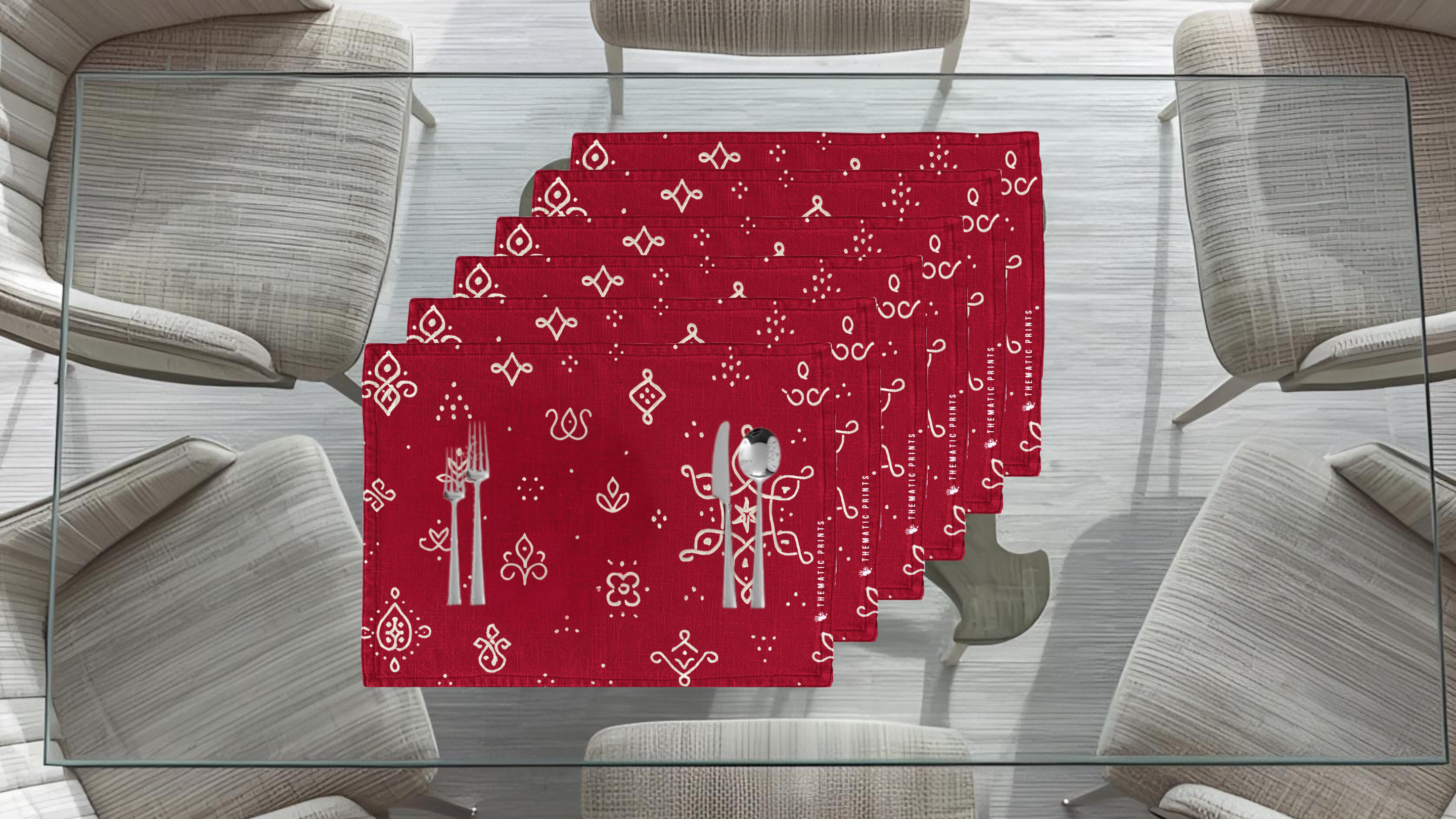 Polyster Fabric Set of 6 Table Placemats - Kollam Dot Rangoli