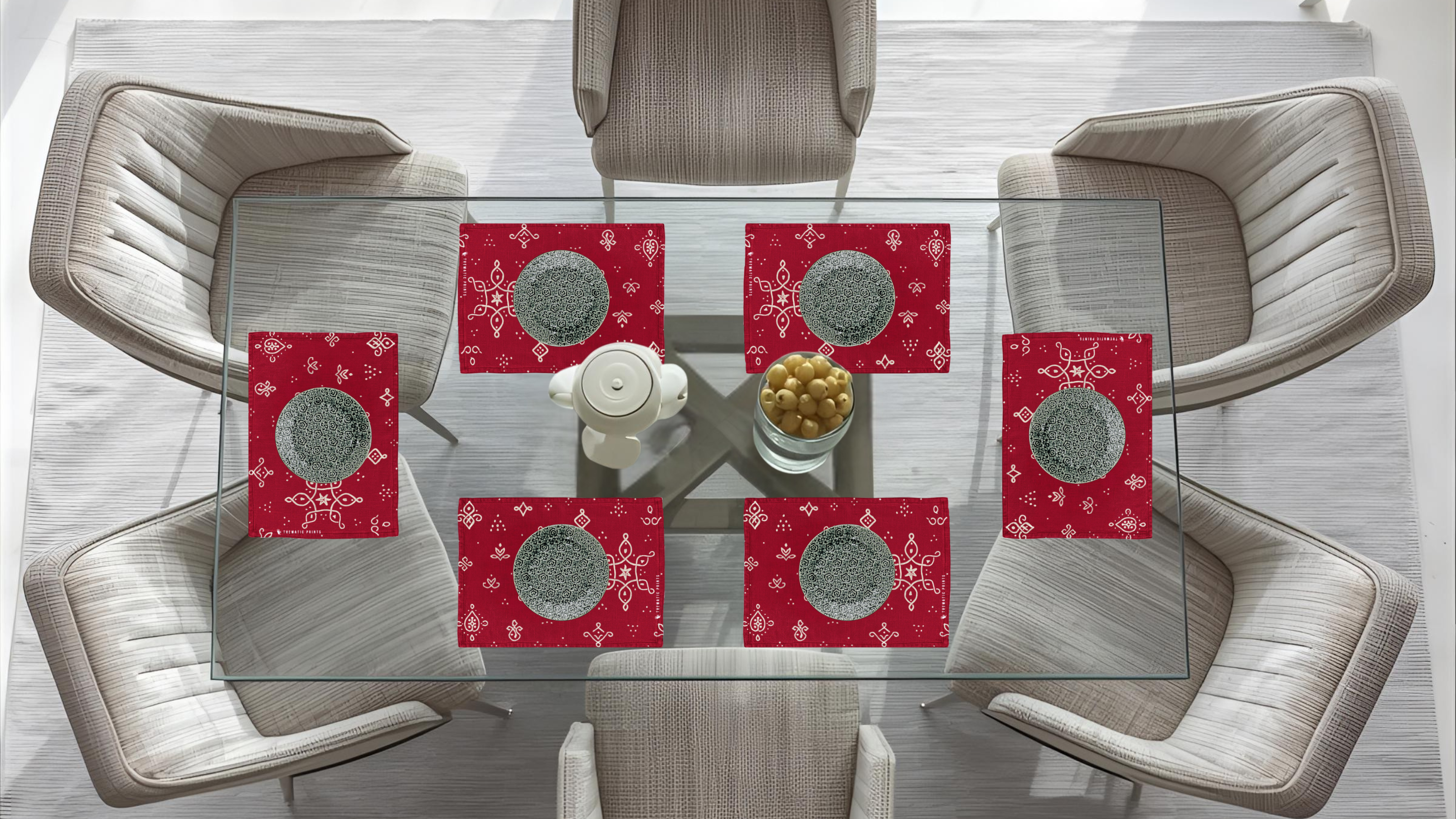 Polyster Fabric Set of 6 Table Placemats - Kollam Dot Rangoli