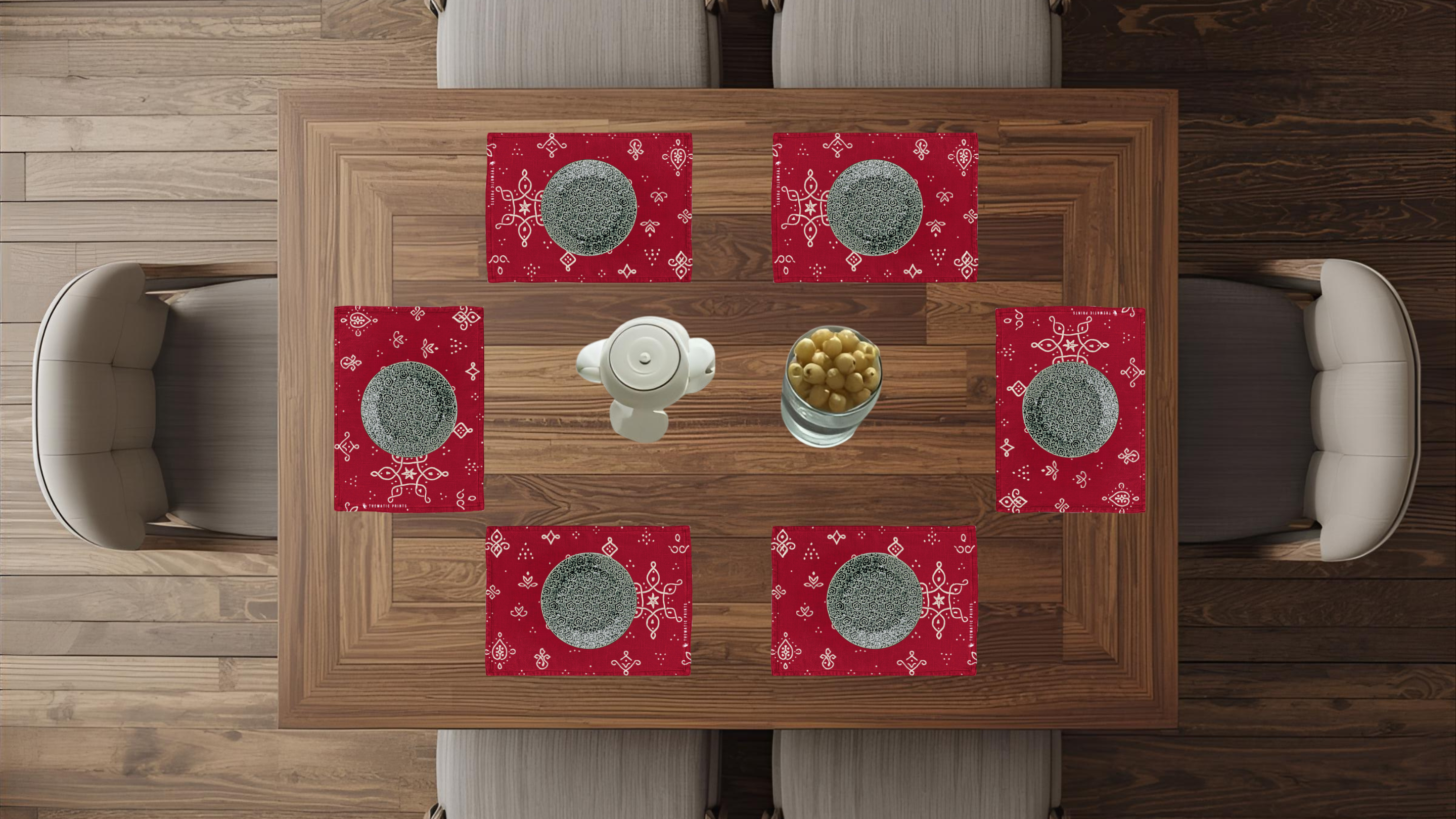 Polyster Fabric Set of 6 Table Placemats - Kollam Dot Rangoli