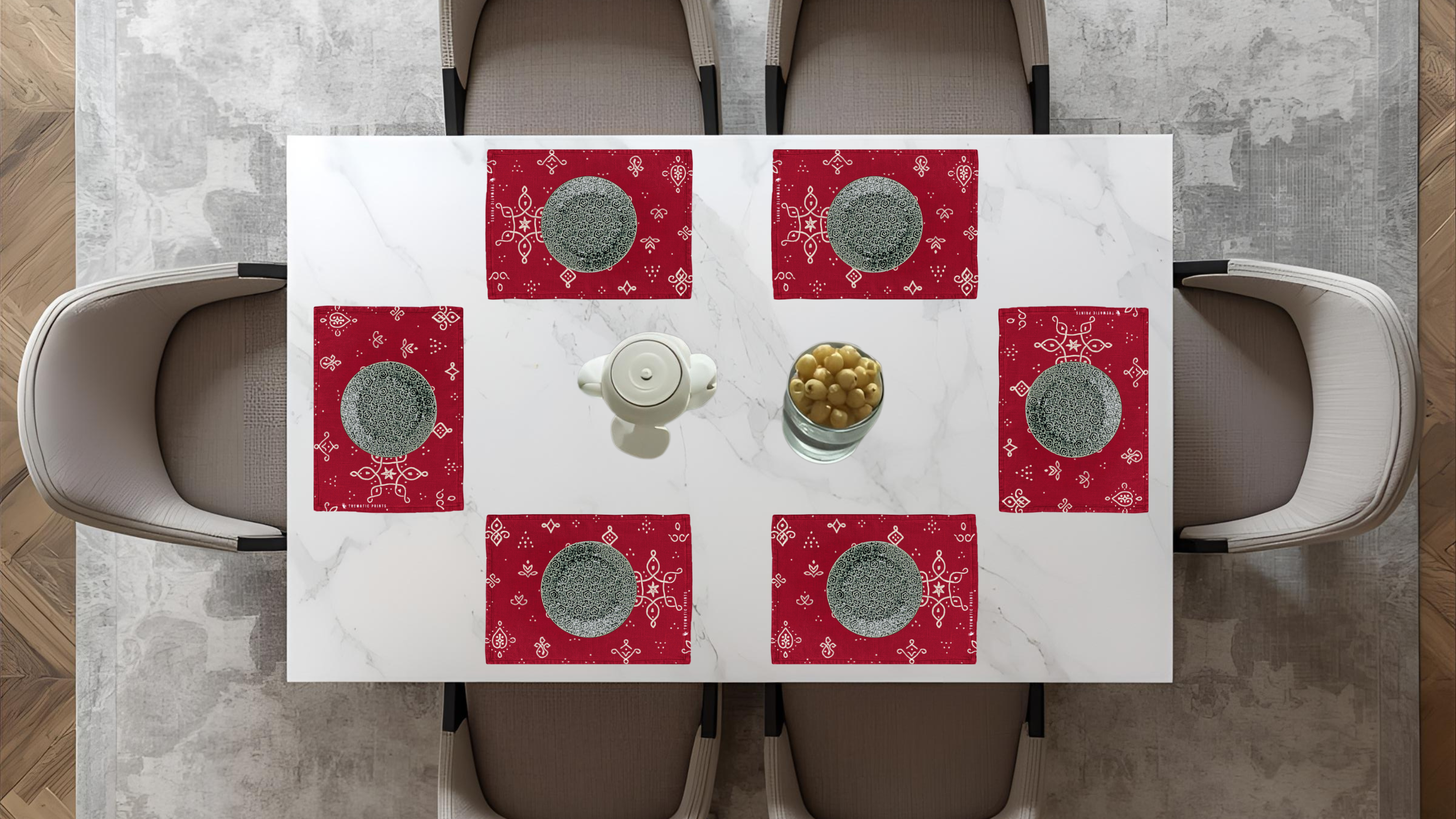 Polyster Fabric Set of 6 Table Placemats - Kollam Dot Rangoli