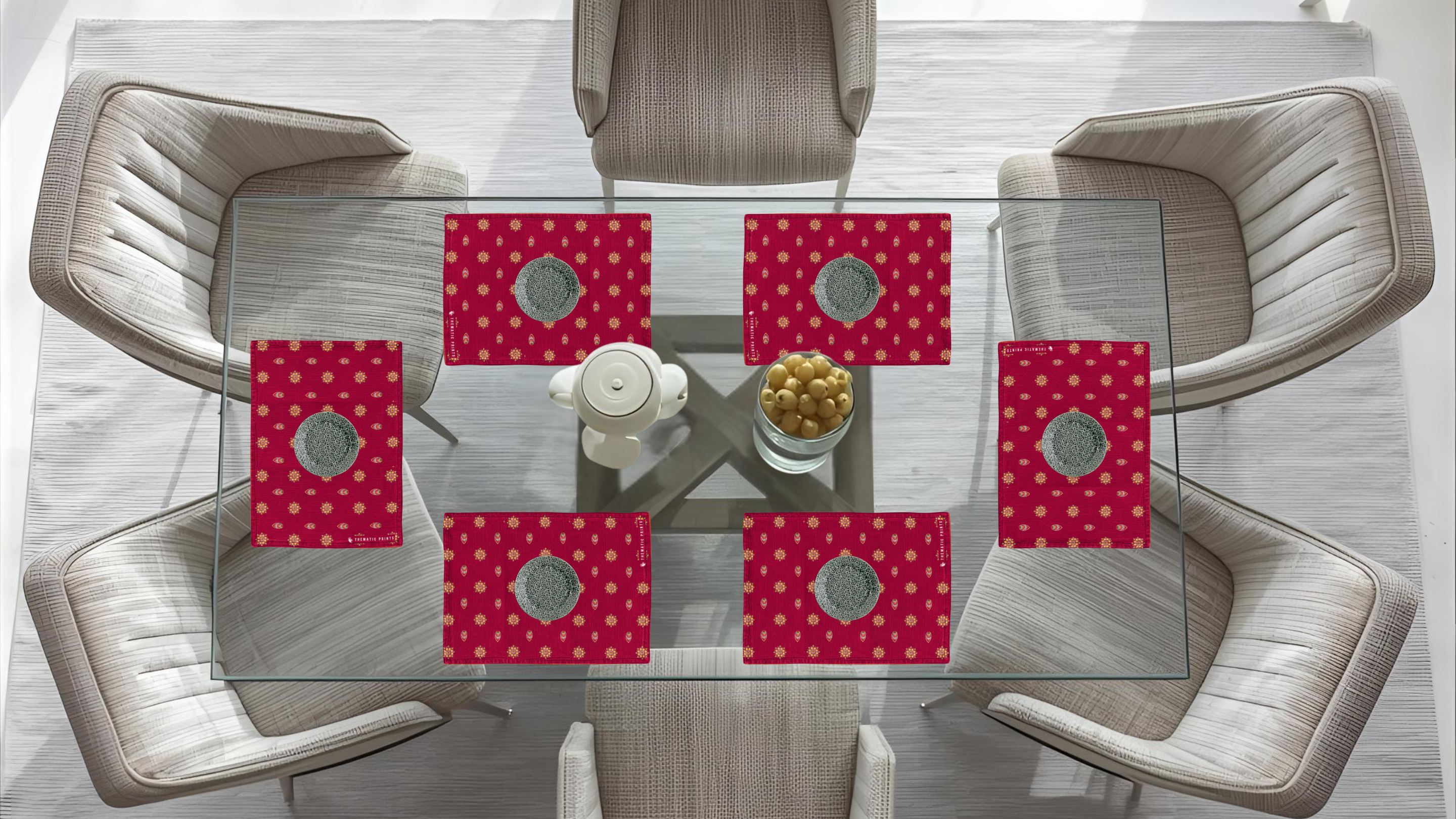 Polyster Fabric Set of 6 Table Placemats - Mandala Small Motifs