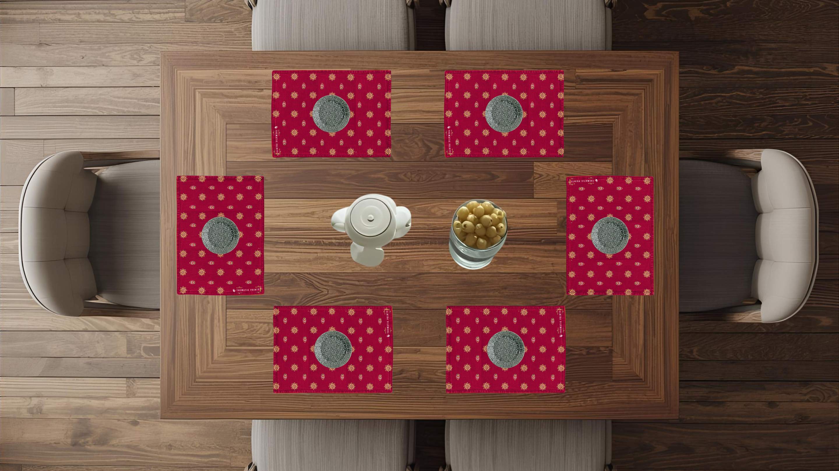 Polyster Fabric Set of 6 Table Placemats - Mandala Small Motifs