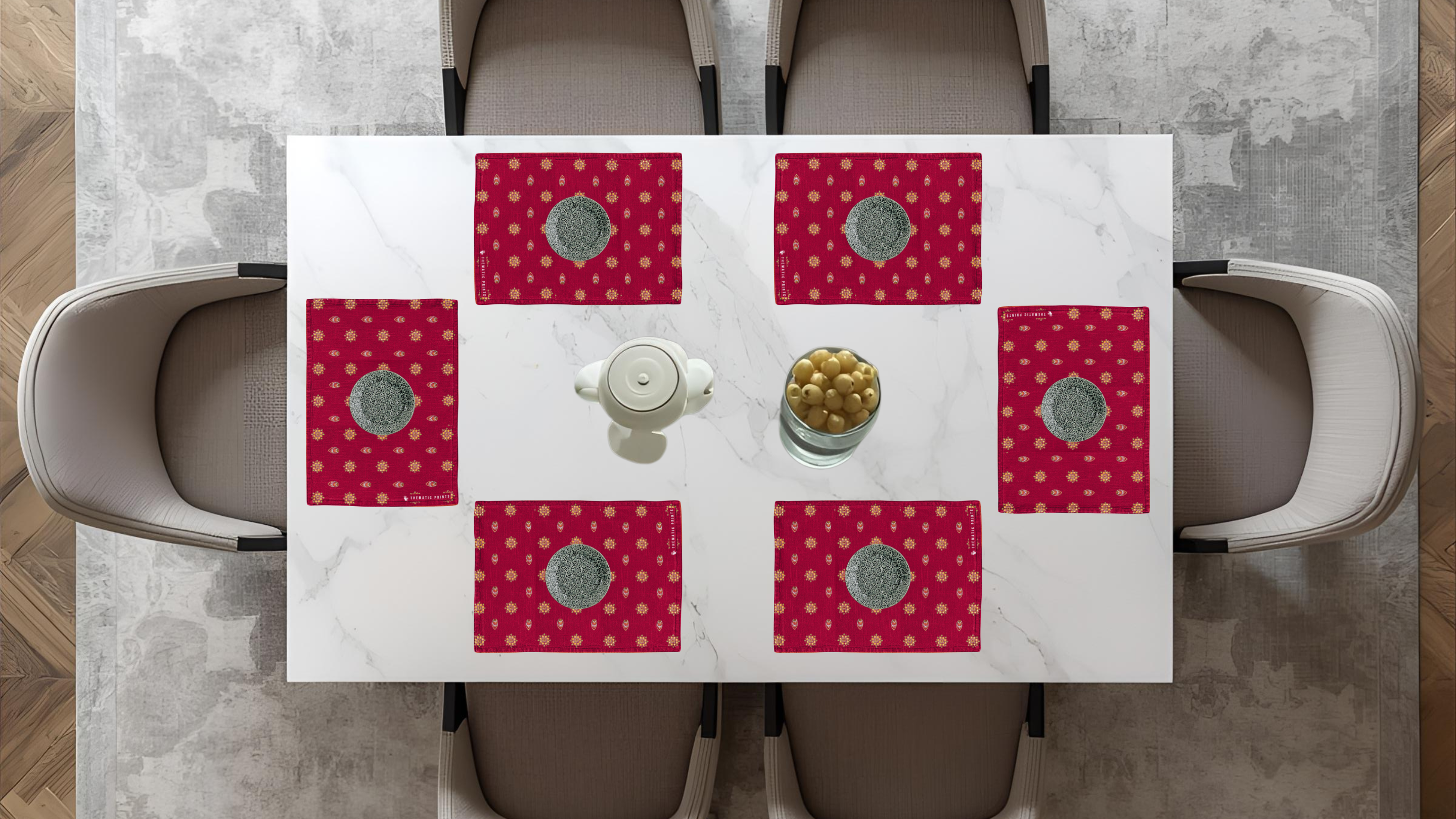 Polyster Fabric Set of 6 Table Placemats - Mandala Small Motifs