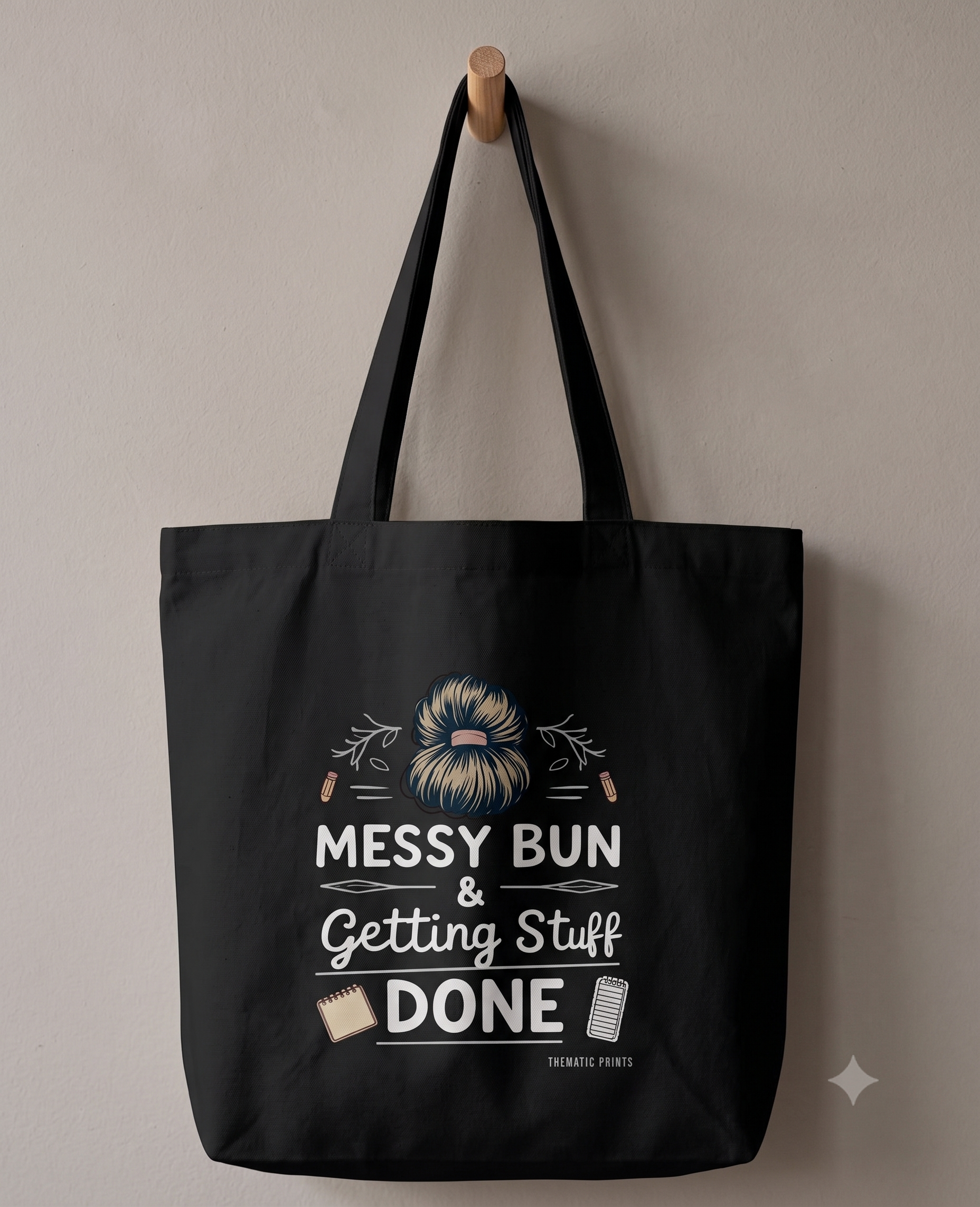 Canvas Tote Bag with Zipper | For College Girls | For Travel and Beach | Messy Bun and Getting Stuff Done
