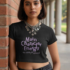 Printed Crop Top for Women | Main Character Energy Slogan | Graphic Cotton Top | College & Casual Wear