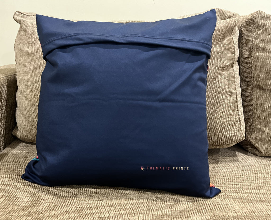 Mandala Floral Cushion Covers, Navy Blue with Pink and Gold Pattern, Poly Lycra, 16x16 Inches, Machine Washable, Decorative, Set of 2, Indoor Use