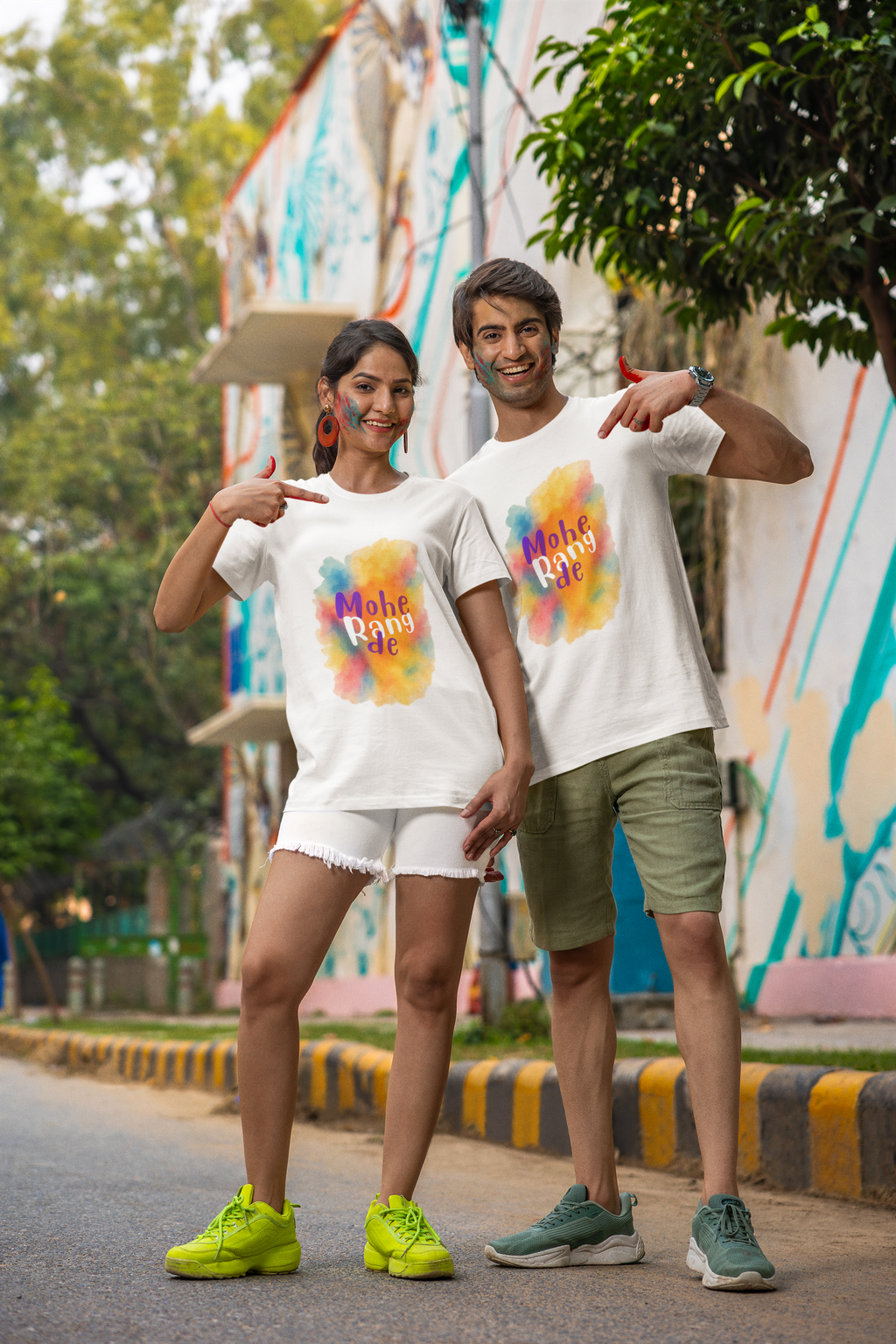 Holi T-Shirt for Men and Women - 100% Cotton Round Neck White - Mohe Rang De