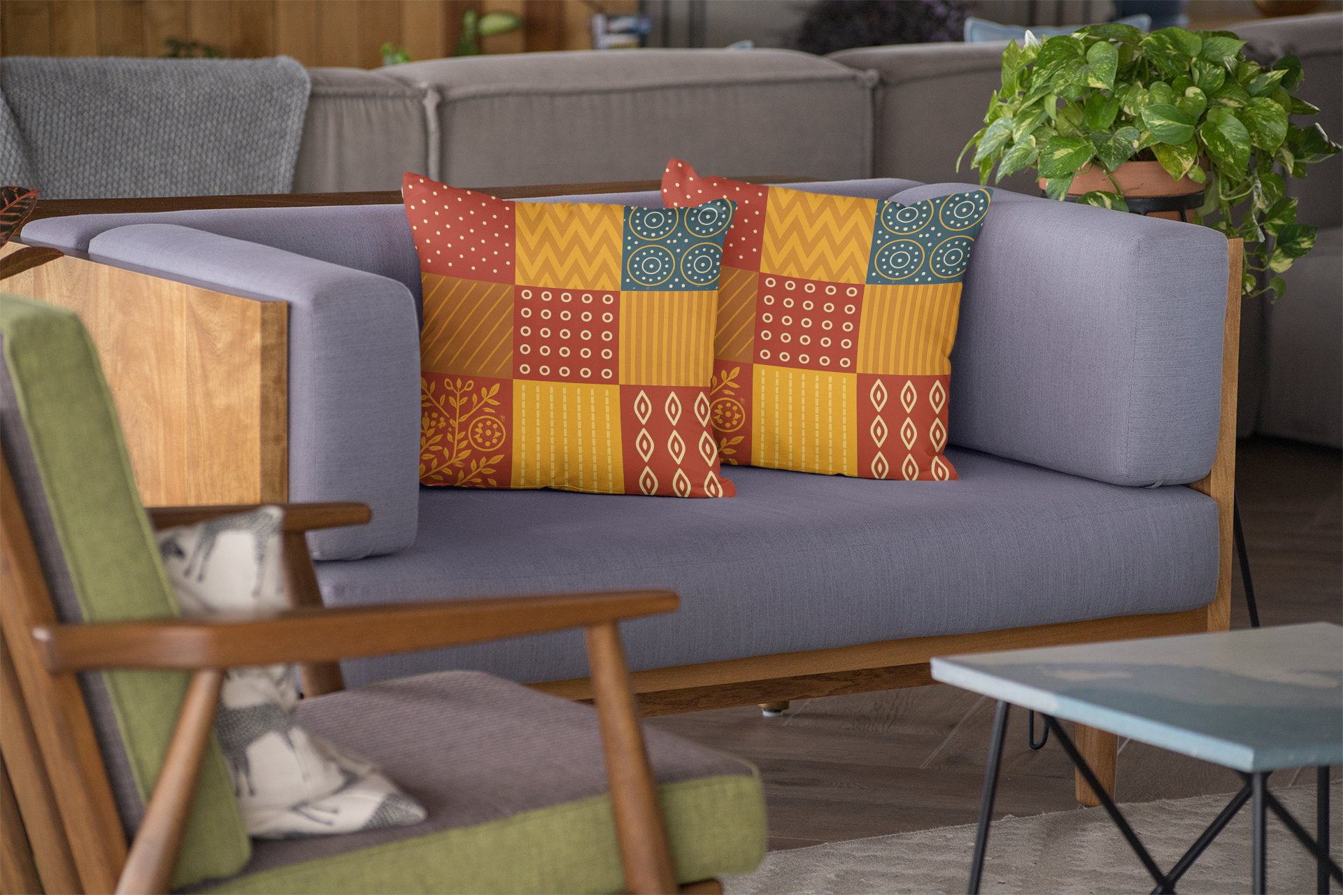 Set of 2 Traditional Artform Cushion Cover - Textile Collage