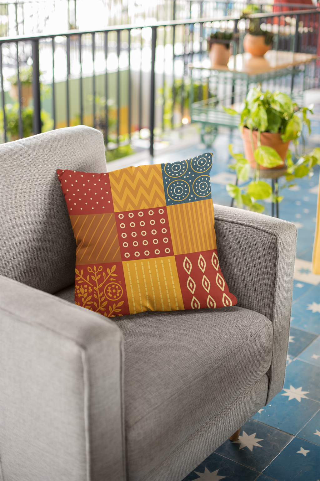 Set of 2 Traditional Artform Cushion Cover - Textile Collage