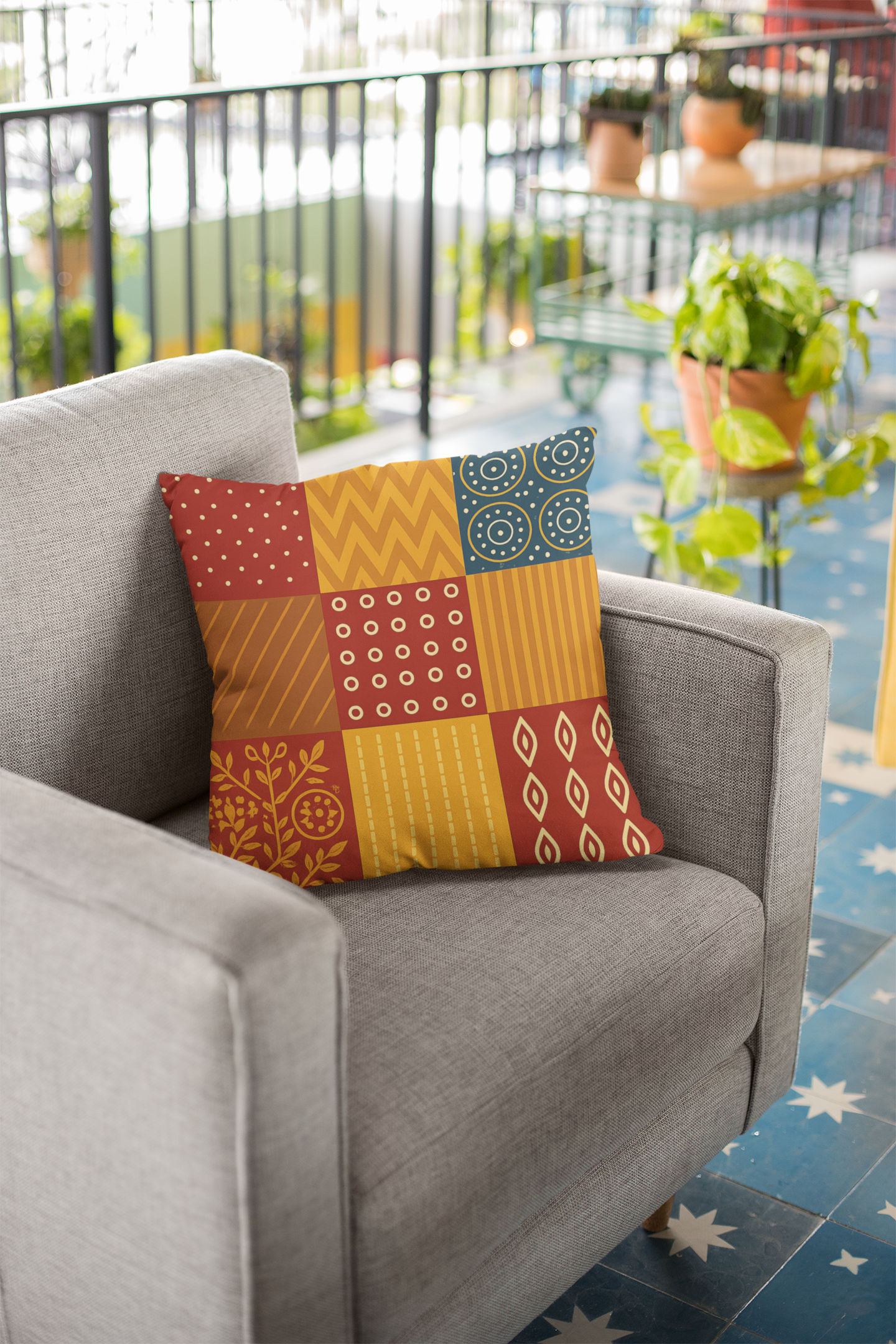 Set of 2 Traditional Artform Cushion Cover - Textile Collage