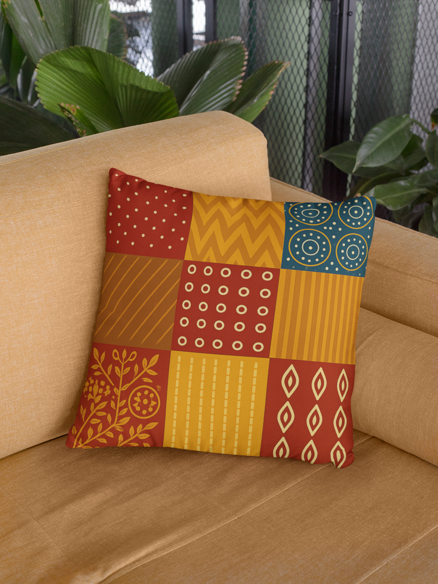 Set of 2 Traditional Artform Cushion Cover - Textile Collage