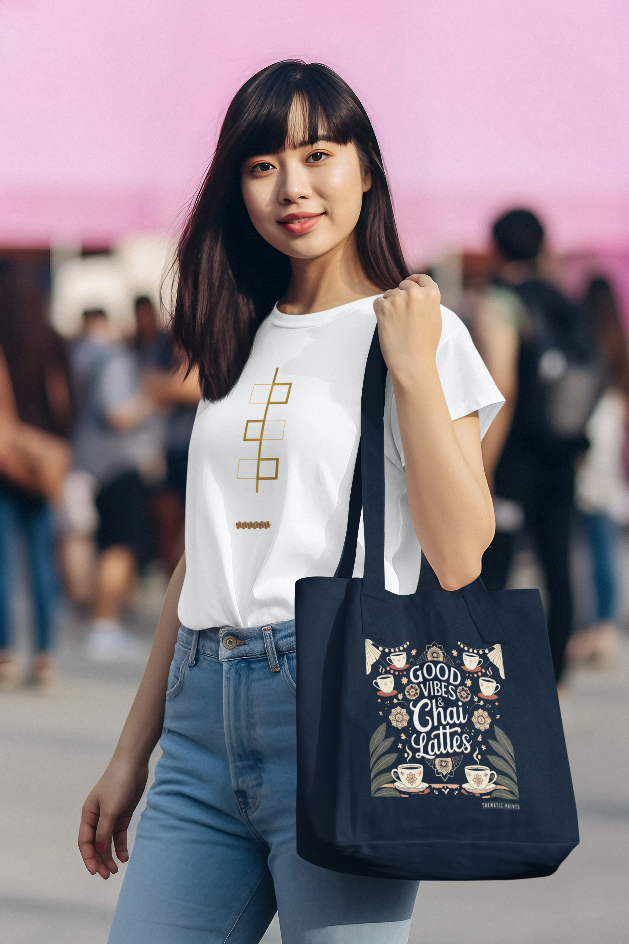 Canvas Eco-friendly Zipper Tote Bag for Collect Girls - Campus Casual Collection - Good Vibes and Chai Lattes