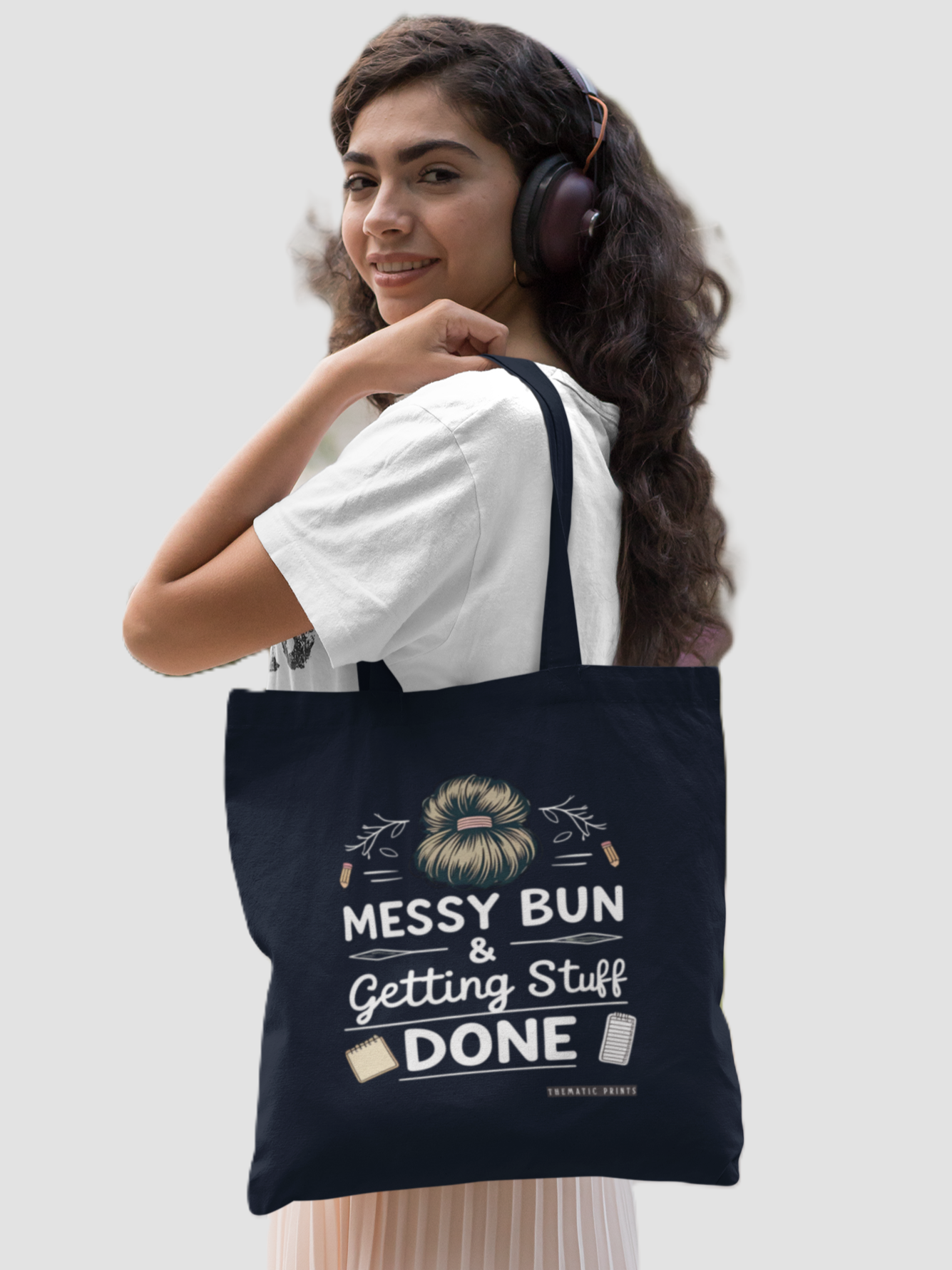 Canvas Tote Bag with Zipper | For College Girls | For Travel and Beach | Messy Bun and Getting Stuff Done