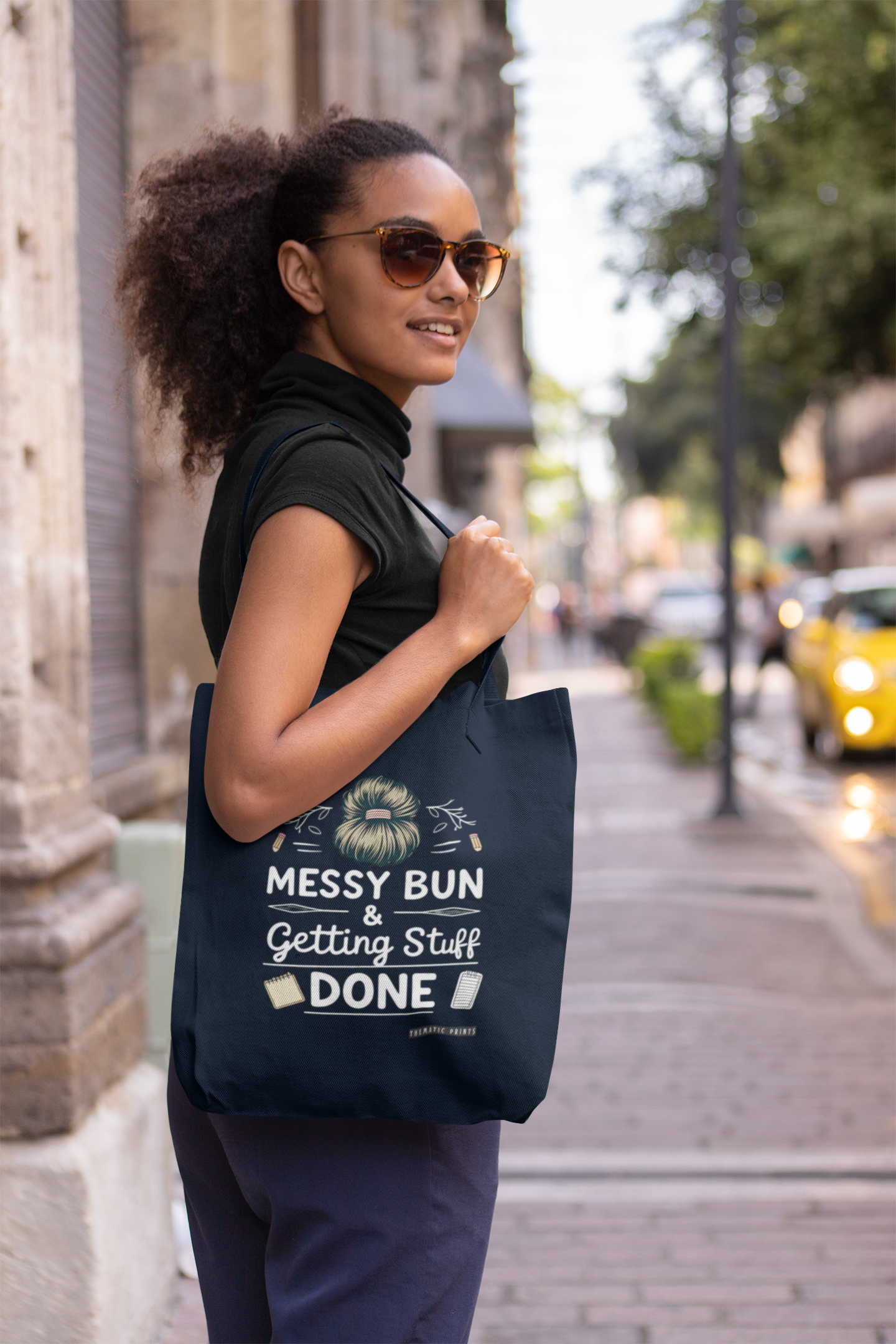 Canvas Eco-friendly Zipper Tote Bag for Collect Girls - Campus Casual Collection - Messy Bun and Getting Stuff Done