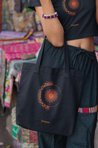 Mandala Pattern Cotton Tote Bag with Zipper | Spiritual Design Carry Bag