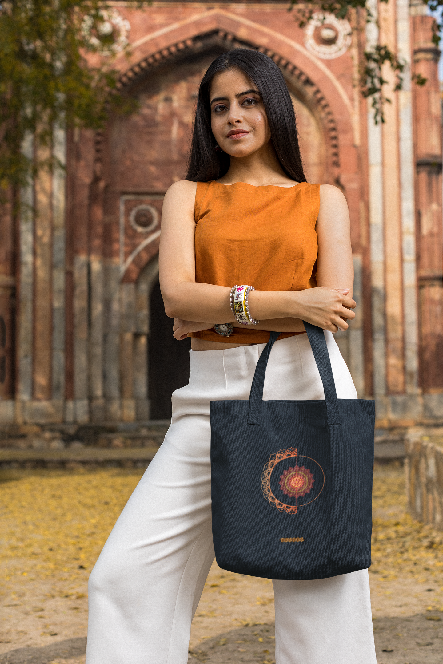 Mandala Pattern Cotton Tote Bag with Zipper | Spiritual Design Carry Bag