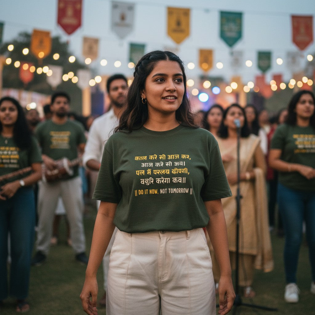 Kabir Doha Hindi Quote Graphic T-Shirt | Unisex Spiritual Tee for Men & Women | 100% Cotton | Kal Kare So Aaj Kar