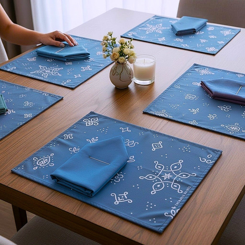 Polyster Fabric Set of 6 Table Placemats - Kollam Dot Rangoli