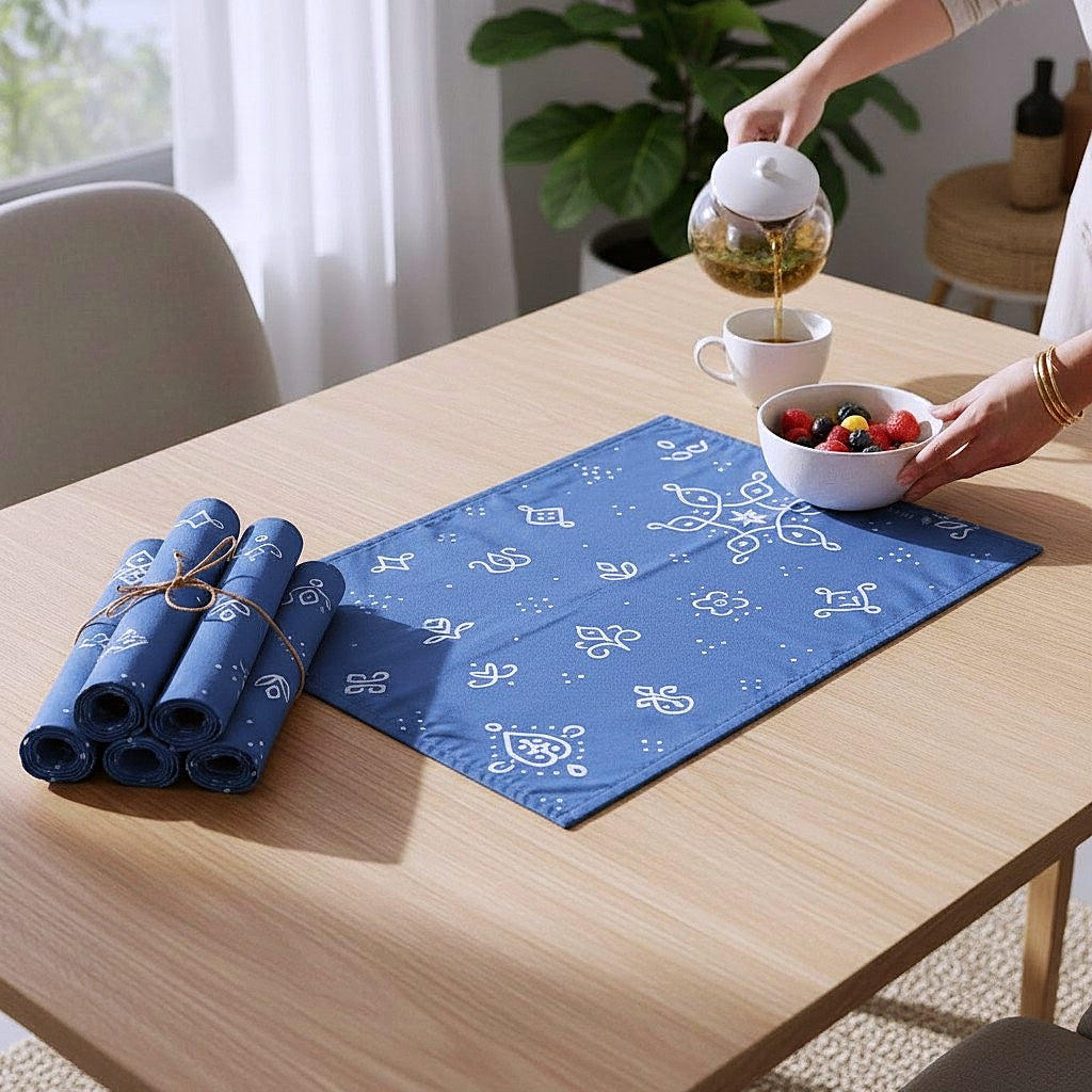 Polyster Fabric Set of 6 Table Placemats - Kollam Dot Rangoli