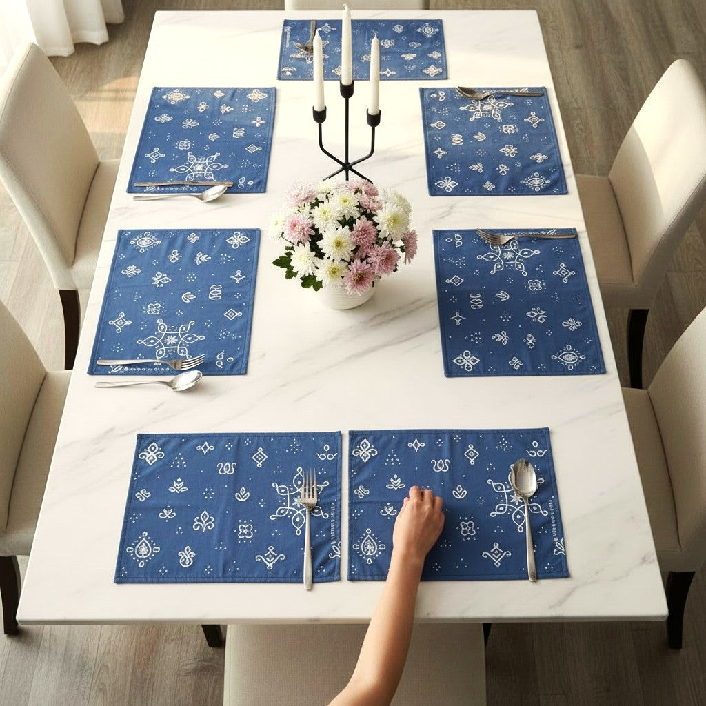 Polyster Fabric Set of 6 Table Placemats - Kollam Dot Rangoli