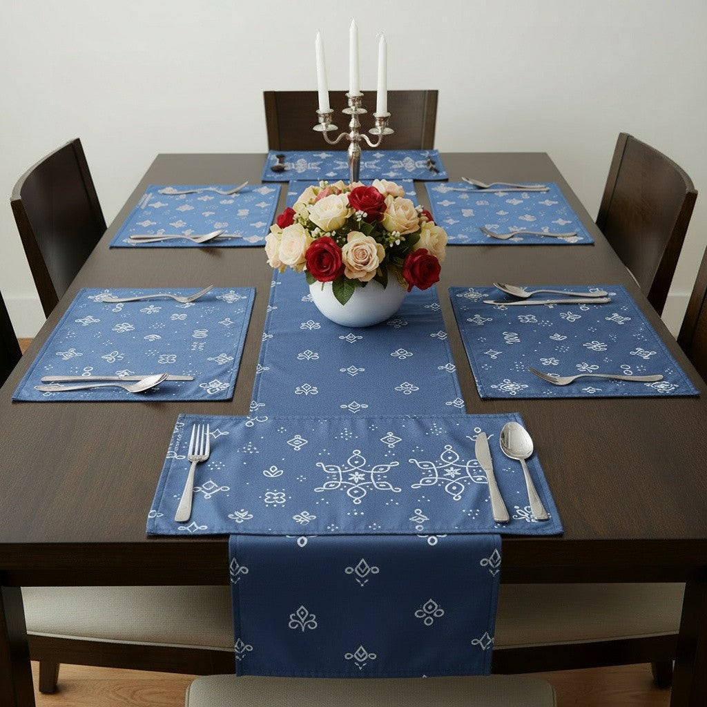 Polyster Fabric Set of 6 Table Placemats - Kollam Dot Rangoli