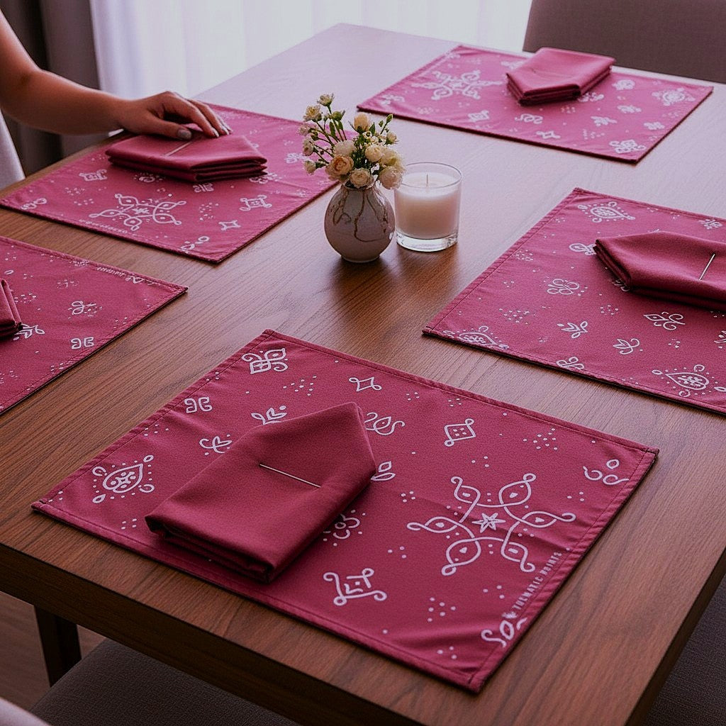 Polyster Fabric Set of 6 Table Placemats - Kollam Dot Rangoli