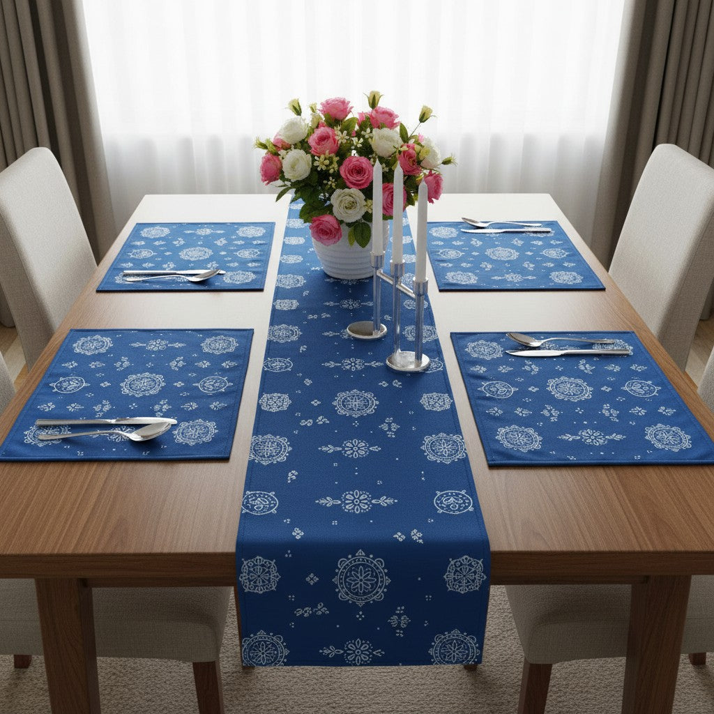 Polyster Fabric Set of 6 Table Placemats - Line Art Rangoli