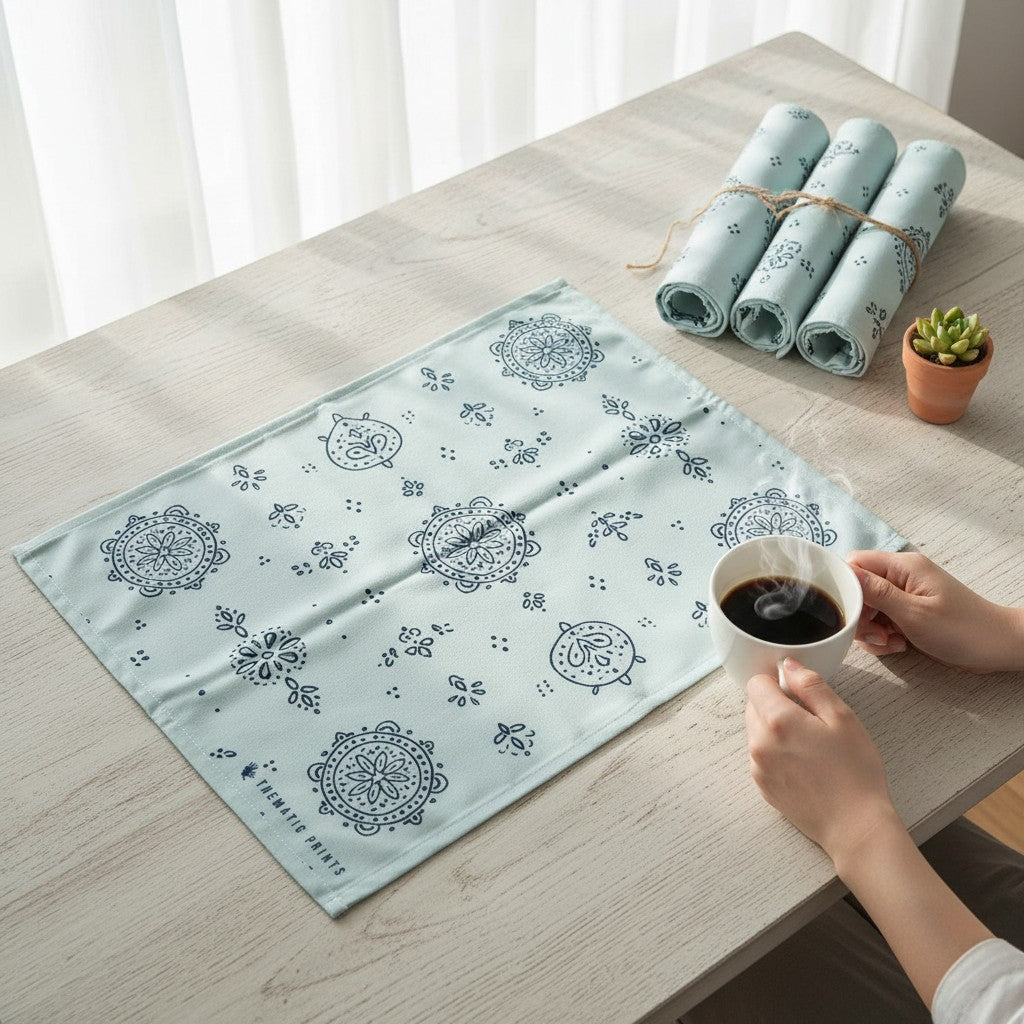 Polyster Fabric Set of 6 Table Placemats - Line Art Rangoli