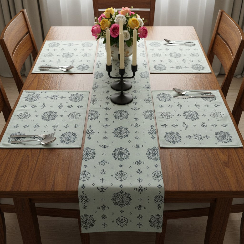Polyster Fabric Set of 6 Table Placemats - Line Art Rangoli