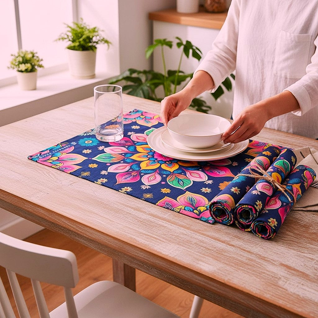 Polyster Fabric Set of 6 Table Placemats - Petals