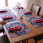 Polyster Fabric Set of 6 Table Placemats - Petals
