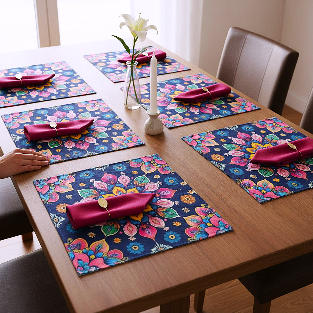 Polyster Fabric Set of 6 Table Placemats - Petals