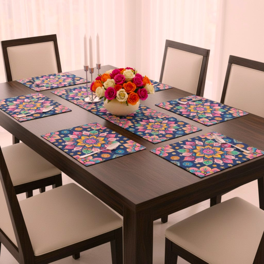 Polyster Fabric Set of 6 Table Placemats - Petals