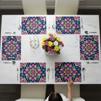 Polyster Fabric Set of 6 Table Placemats - Petals