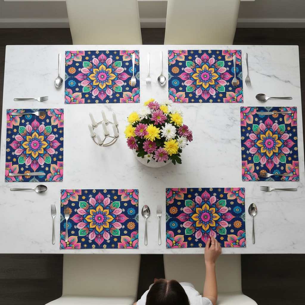 Polyster Fabric Set of 6 Table Placemats - Petals