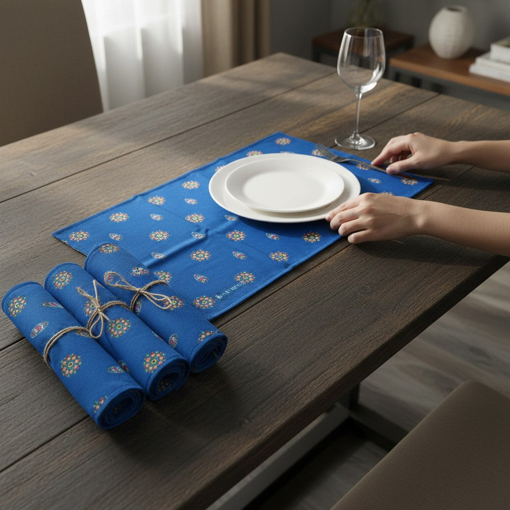 Polyster Fabric Set of 6 Table Placemats - Mandala Small Motifs