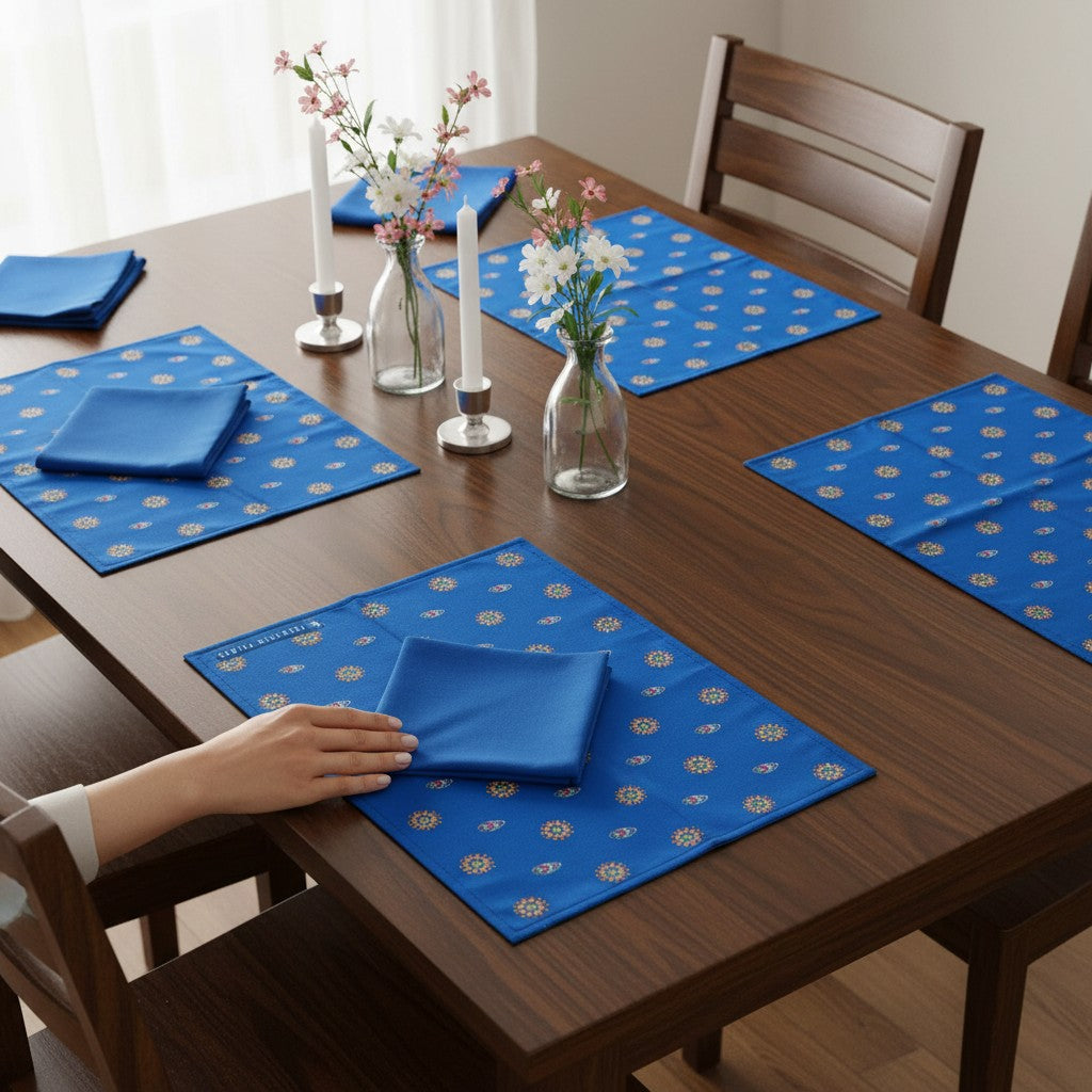 Polyster Fabric Set of 6 Table Placemats - Mandala Small Motifs